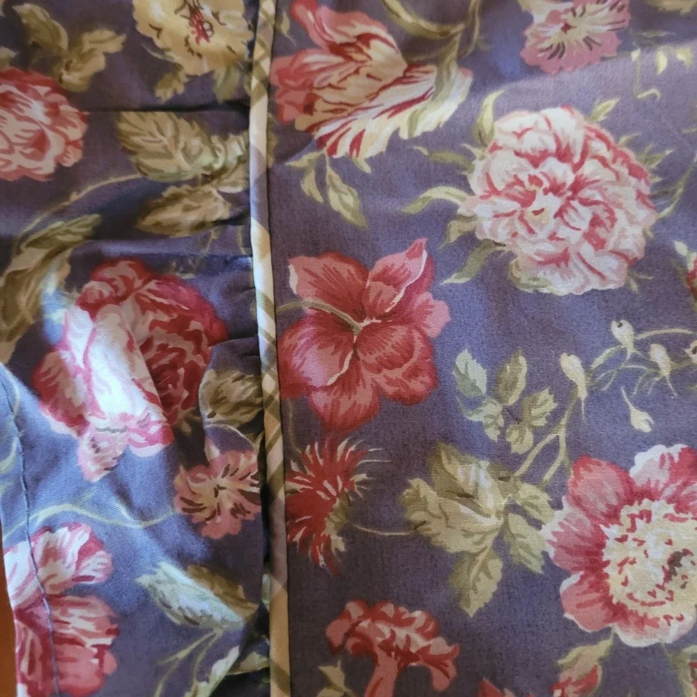 Vtg Waverly Garden Window Valance Floral Blue Rose Ruffled 2 Panels 17x73 Ea
